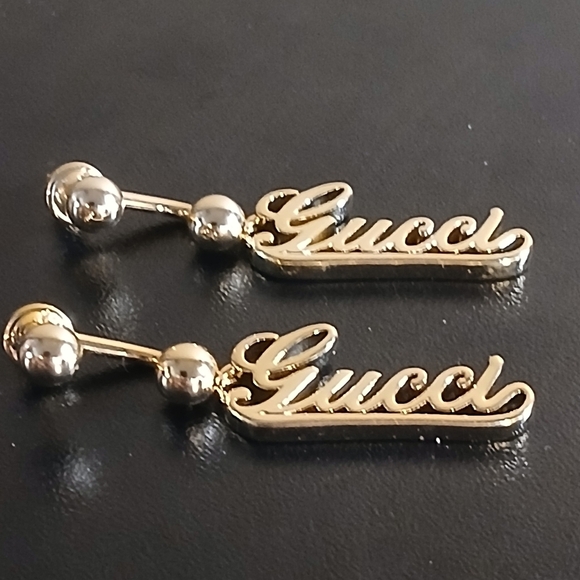 Authentic Vintage Gucci Logo Drop Earrings - Picture 1 of 8